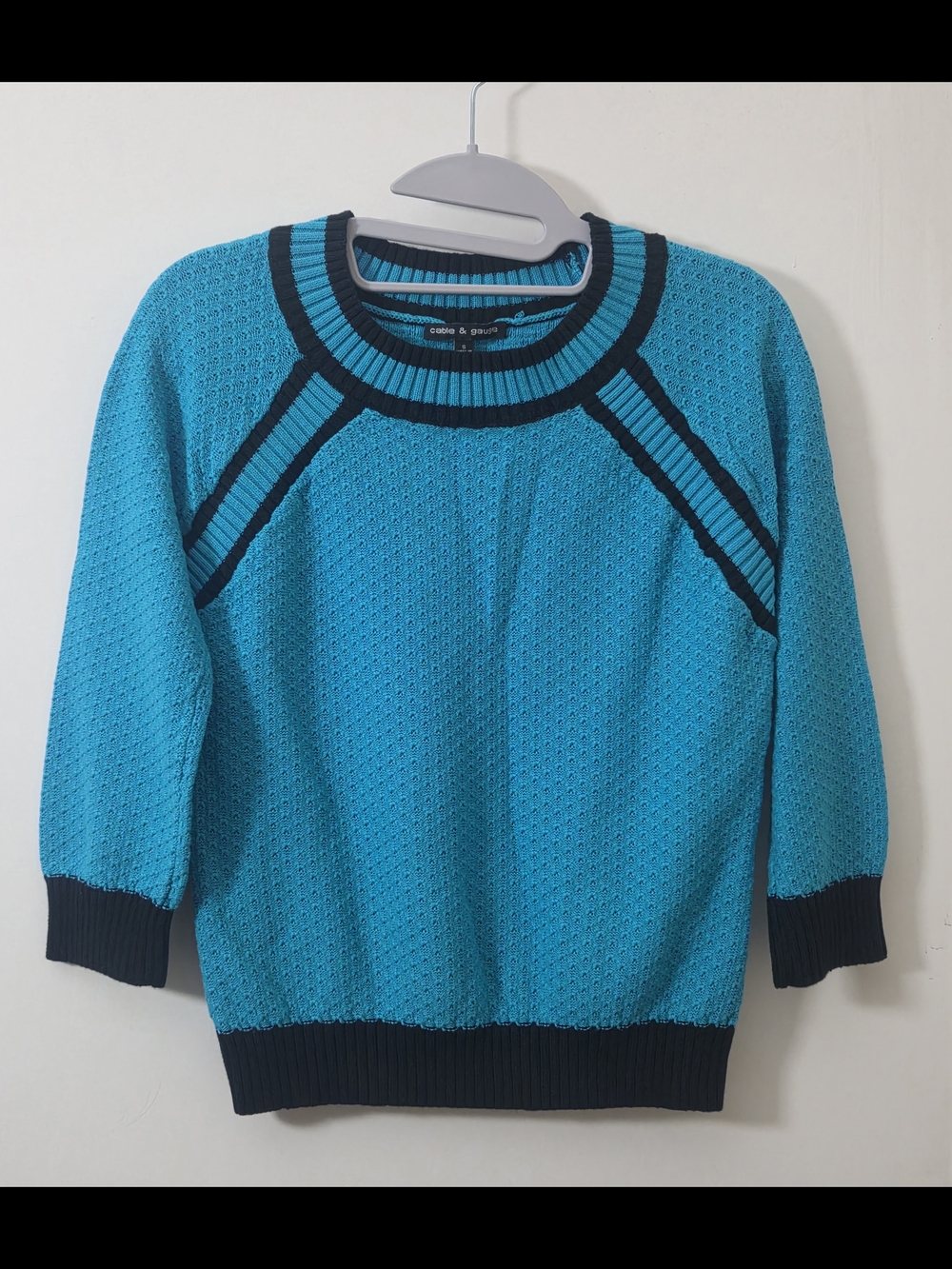 Cable & Gauge Turquoise Sweater with Black Trim